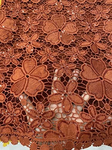 Flowers Burnt Orange Sequins Cord čipkasta tkanina Afrička Bridal Guipure čipkasta tkanina za vjenčanice