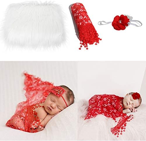 Damohony Newborn Fotografski set za pokrivača pokrivača, 3- komad bebe pahuljasti pokrivač i toddler Flower