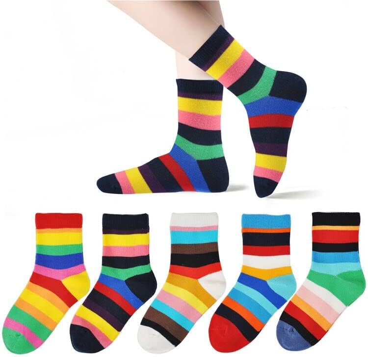 Marchare Djevojke Bešavne Posada Pamučne Čarape Djeca Casual Čarape Škola Čarapa Rainbow Stripes 5 Paket