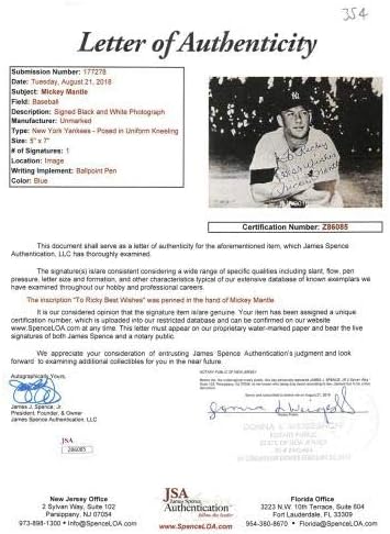 Yankees Mickey Mantle Najbolje želje potpisali su 5x7 photo PSA / DNK ploča - bejzbol ploče sa autogramiranim