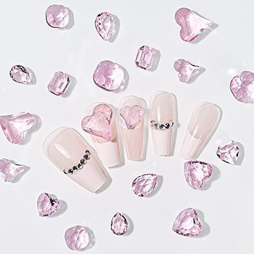 HJKOGH 50kom Nail Art dekoracija kristalno Staklo Nakit dijelovi za nokte Pink Sweet Heart Rhinestones manikura