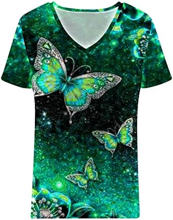 Žene ljetne vrhove 2023 V izrez kratki rukav košulju s cvjetnim vježbama Trendy Dressy casual tees plus