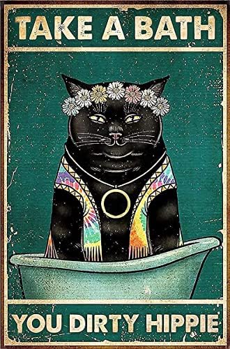 Okupajte se prljavi hipi Vintage mačka zidni dekor kupatilo smiješni Crni Posteri Art seoska kuća Kućni