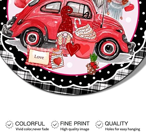 Okrugli metalni valentinovo vijenac znakovi Hello Love Gnome Truck crveni srčani uzorak uzorak kosilica