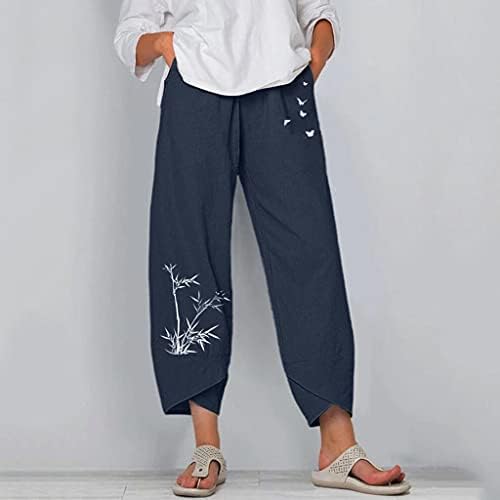 Aaimomet Teretne hlače, žene ženske hlače Capri hlače bambus Print široke pantalone za noge modni odmor