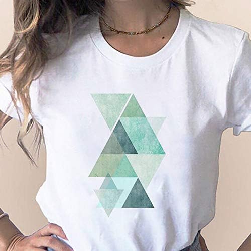 Ženske Kratke Rukave Majice Modni Geometrijski Štampani Majice Okruglog Vrata Opušteni Argyle Uzorak Bluza