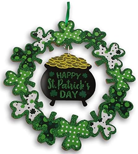 Dan St Patricka Shamrock Werent blista sa lonkom Zlatne znakove dekora - 11 x 11,5 inča