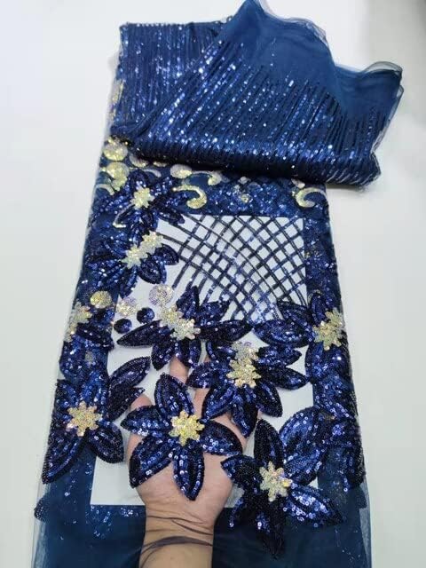 Mahcraft Kraljevsko plavo zlato afričke šljokice čipkasta tkanina ručno rađena čipkasta tkanina Vezenje