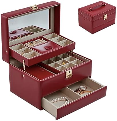 Kutija za nakit sa dugmadima za peć elegantna sa bravom za ogrlice i narukvice,kožna Jwelry kutija Velika