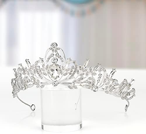 Aco-uint Srebrna kruna za žene, Kristalna vjenčana tijara za mladenku princezu Tiara kraljevska kruna elegantna