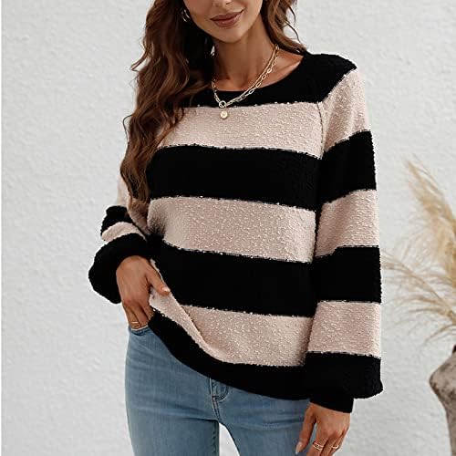 Ženske slatke džempere zimski džemper pleteni džemper okrugli vrat dugih rukava prugasti džemper od kašmira