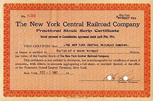 New York Central Railroad Co. - Certifikat Zaliha