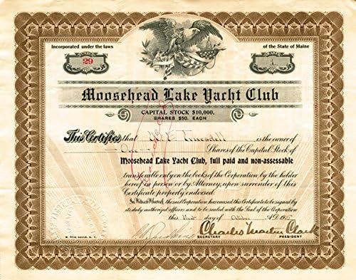 Moosehead Lake Yacht Club - Certifikat Zaliha