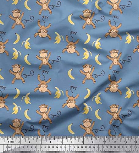 Soimoi Cotton Cambric Fabric Banana & amp ;majmun deca Print Fabric by the Yard 42 Inch Wide