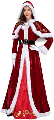 Božićni kostim za žene Santa Claus Cosplay Party s kapuljačom Dugi Maxi haljina Xmas Haljine sa kaišom