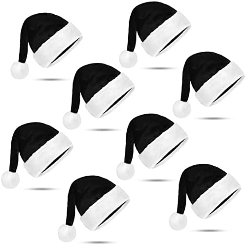 BBTO 8 kom crni Santa šešir crno-bijeli Božićni šešir Crni Božićni šešir plišani Santa šešir za odrasle žene muškarce, cca. 45 x 32 cm / 17.7 x 12.6 inča