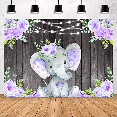 Avezano ljubičasta Floral Elephant pozadina za Baby Shower djevojka rustikalno drvo lavanda Elephant novorođeni