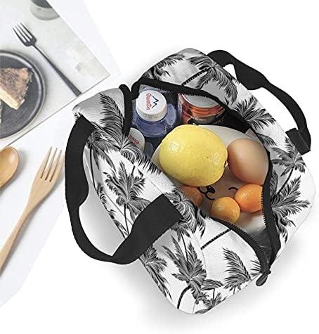 Crna Bijela tropska Palma izolovane torbe za ručak za žene slatka kutija za ručak za višekratnu upotrebu