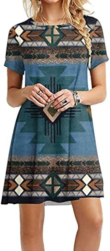 Žene Aztec haljine retro zapadno etnički tisak kratkih rukava midi haljina ljetna casual labava haljina