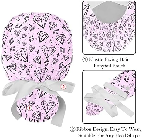 2pcs radna kapa s tipkama i duksevima Pink Diamond uzorak za čišćenje kape za žene duga kosa