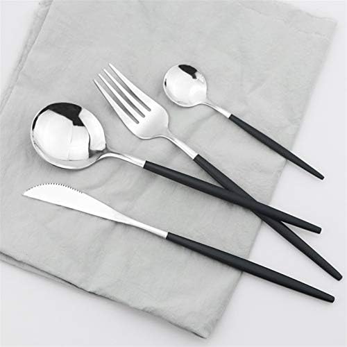 Kekkein 6kom / Set Crni srebrni pribor za jelo set noževi viljuška kašika set posuđa od nerđajućeg čelika