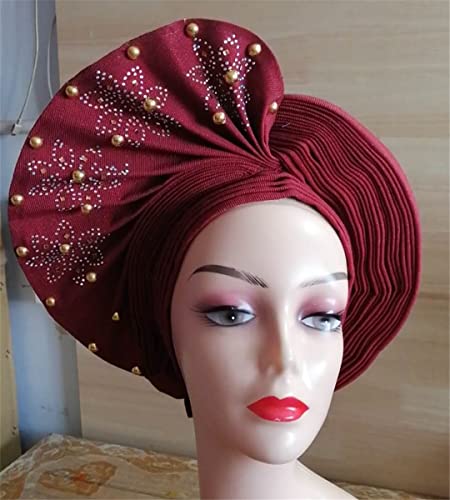 Afrička glava Wrap već napravio Auto Gele Headties ženski Turban kape& kape Perla vjenčanje Nigerijski modni