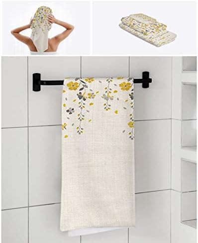 Plač cvijeća 3 komada ručnika za kupanje, žuti sivi opružni cvjetni rustikalni burlap meka i upijajući ručnik
