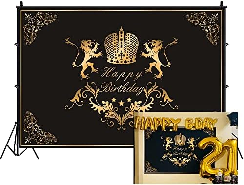 CSFOTO 5x3ft Happy Birthday Backdrop za muškarce Black Gold Birthday Banner Background Lion Backdrop King