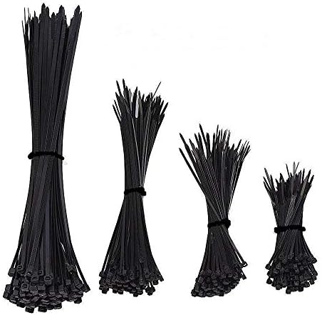 GFORTUN 400PCS Crna najlonska samopovratna laška kabela Zip veze 4 '', 6 '', 8 '' 10 '' kaiševi žičani kravatni